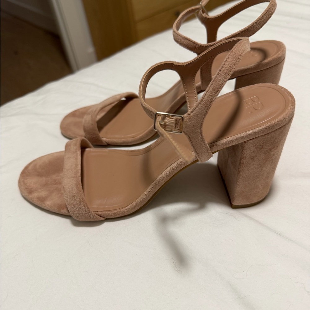 BP Tan Suede Block Heel Sandals